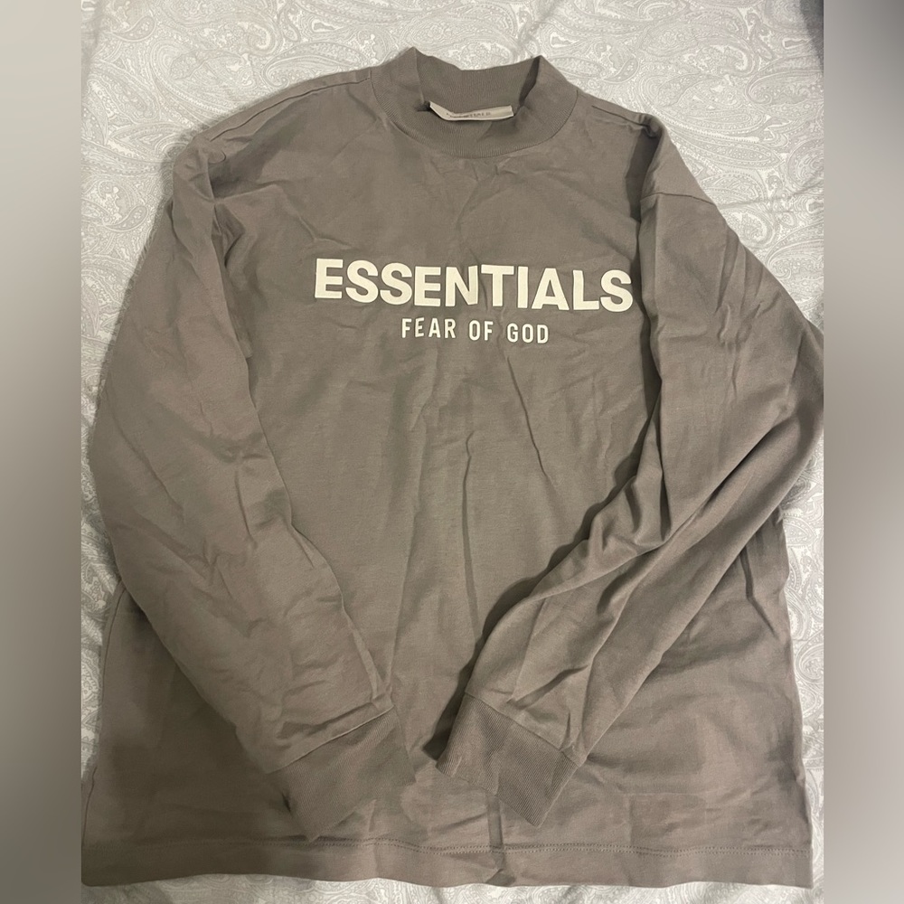 Fear of God Essentials Taupe logo long sleeve t-shirt